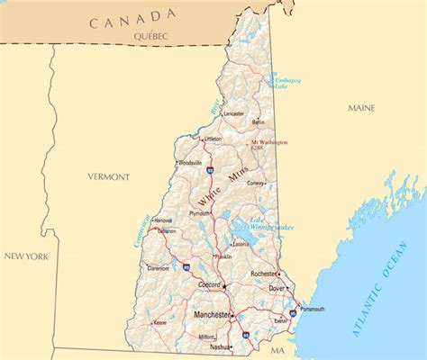 Large Detailed Map Of New Hampshire State With Relief Highways And