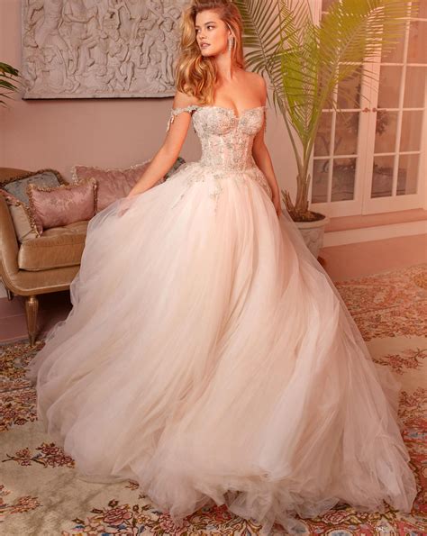 Discount Corset Wedding Dresses 2019 Elegant Off The Shoulder Beaded