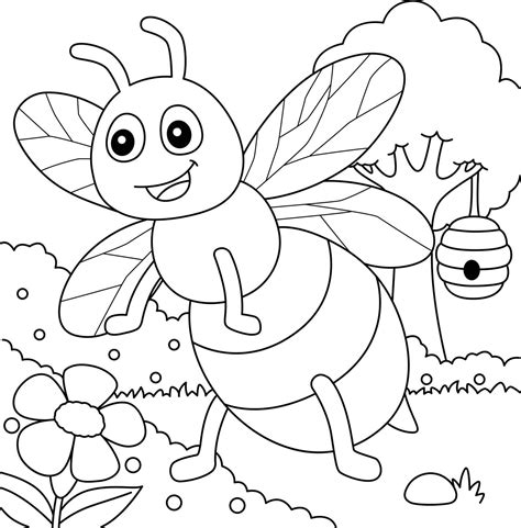 Bee Coloring Page For Kids Stock Image Vectorgrove Royalty Free