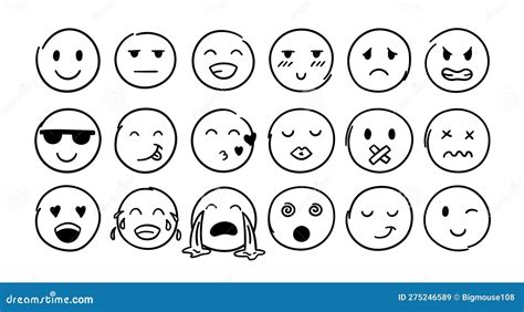 Doodle Emoji Face Icons Set Round Faces Emoji With Different