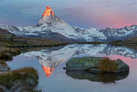 Matterhorn 4478m At Sunrise With Reflection In Lake Stellisee