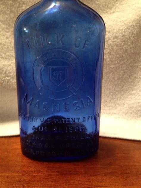 Vintage Cobalt Blue Glass Antique Medicine Bottle Milk Of Magnesia Dated 1906 Antique Medicine
