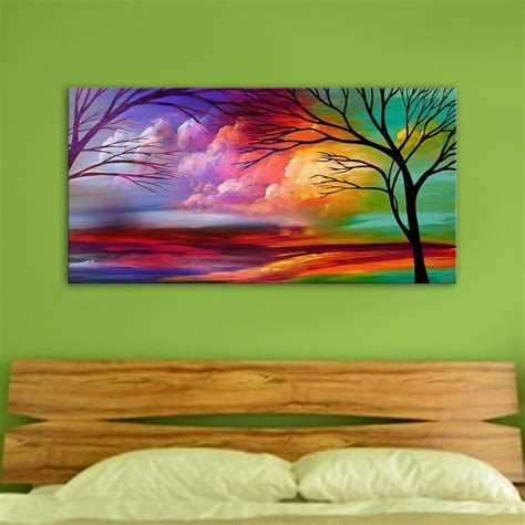 New Hand Painted Tree Oil Paintings On Canvas Colorful Art