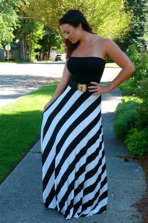 Black And White Striped Maxi Skirt Outfit Photos Cantik