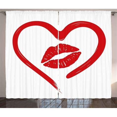 Kiss Curtains 2 Panels Set Heart Drawn In Lipstick And Woman Lip Imprint Romance Passion And