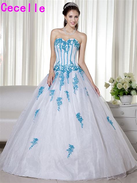 Colorful Non Traditional Women Blue And White Wedding Dresses Two Tones