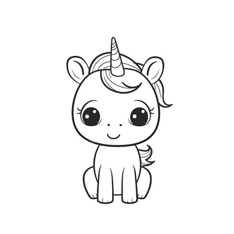 Lindo Bebé Unicornio Para Colorear Página Esquema Boceto Dibujo Vector