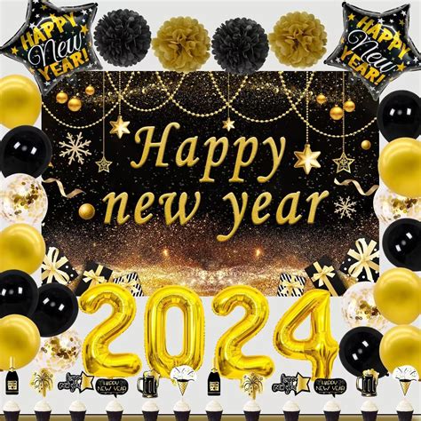 Buy 2024 New Years Eve Party Supplies Kit Gold 2024 Balloons Happy