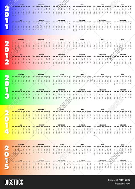 Five Year Calendar Vector And Photo Free Trial Bigstock