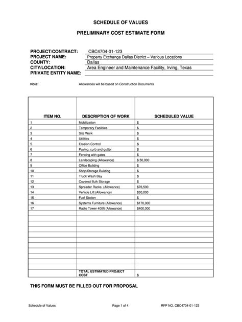 Subcontractor Schedule Of Values Fill And Sign Printable Template