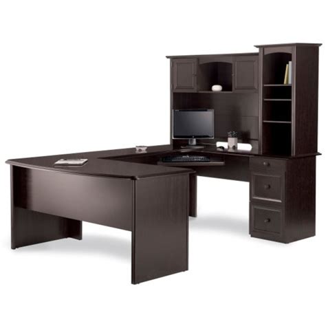 Realspace® Broadstreet 65w U Shaped Executive Desk Walnut Executive