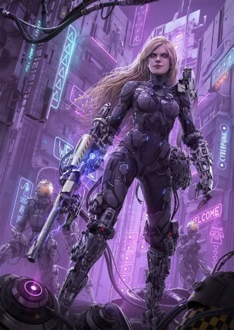 Cyberpunk Blond Woman Soldier In Robotic Armor Art Graphic Android