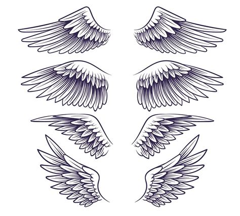 Hand Drawn Wing Sketch Angel Wings With Feathers Elements For Logo