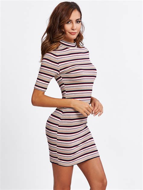 Striped Form Fitting Tee Dress Emmacloth Women Fast Fashion Online