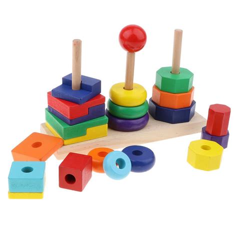 Baby Toddler Wooden Montessori Toys Rainbow Stacking Blocks Early