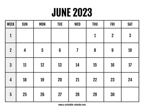 Calendar 2023 June A Printable Calendar
