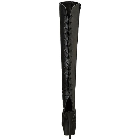 Black Leatherette 15 Cm Delight 3019 Platform Thigh High Boots