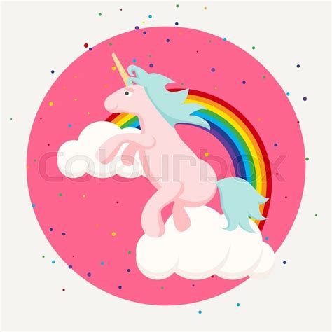 Cute Happy Unicorn And Rainbow Clouds Stock Vector Colourbox