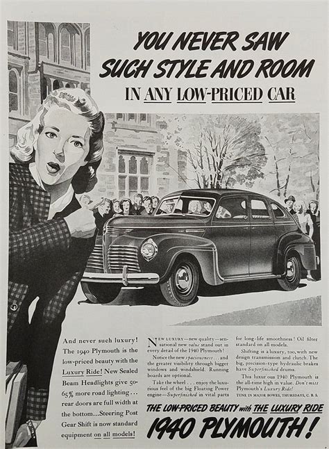 1940 plymouth car vintage ad woman pointing crowd plymouth cars vintage ads plymouth