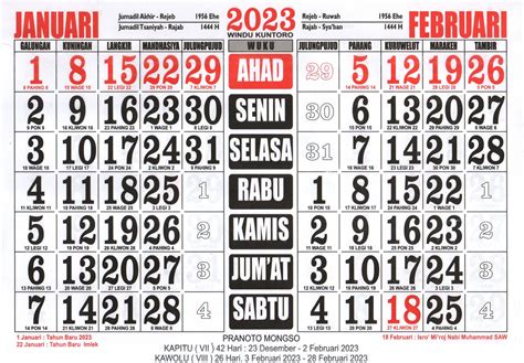 Download Kalender 2023 Januari Lengkap Dengan Tanggal Merah Wuku Dan