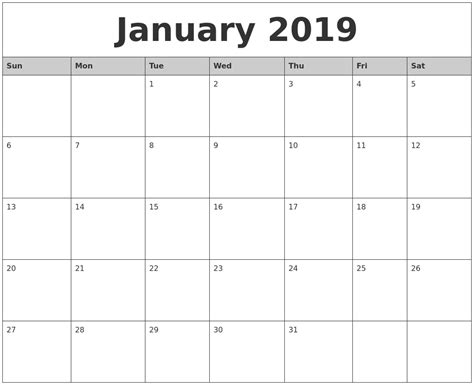 We offer printable july calendars for your free use! January 2019 Monthly Calendar Printable