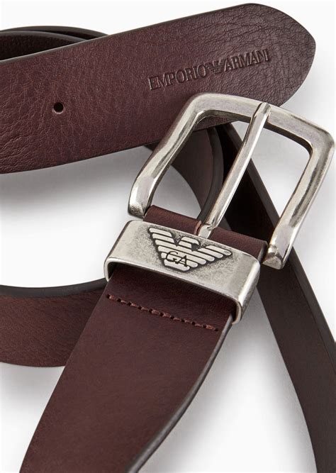 Leather Belt With Logo Buckle Emporio Armani Man
