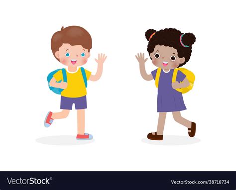 Children With Backpack Saying Hello Royalty Free Vector