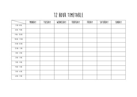 Printable 12 Hour Schedule Template Schedule Printable