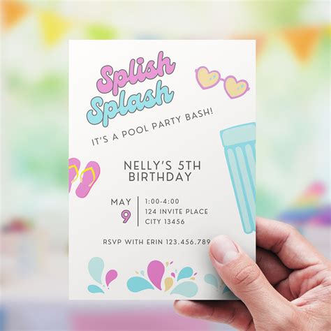 splish splash birthday party invitation pool party birthday etsy