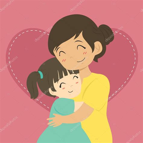 Madre E Hija Abrazando A Vector De Dibujos Animados