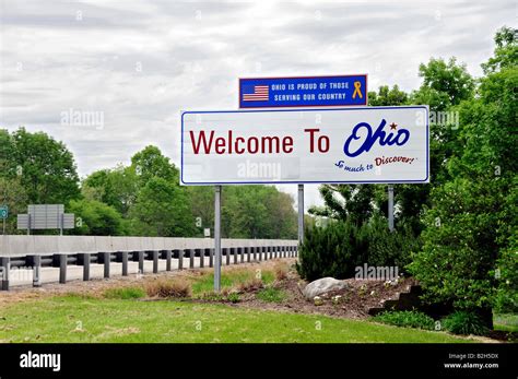 Welcome To Ohio Sign On Interstate 80 Entering From Pennsylvania Stock