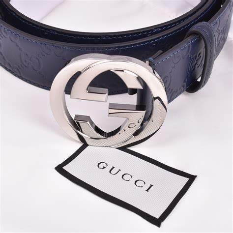 Gucci Belt Navy Silver Max Length 36 Designer Fashion