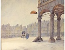 Watercolor view of Arras Grand Place Heroes arcades signed twentieth ...