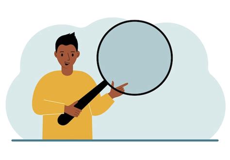 Premium Vector A Man Holds A Large Loupe Or Magnifying Glass In His Hands