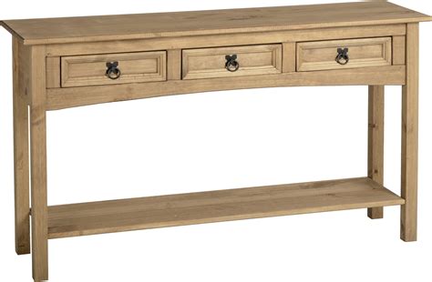Corona 3 Drawer Console Table With Shelf Distressed Waxed Pine