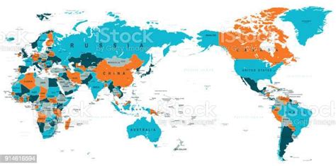 Political World Map Pacific Centered Stock Illustration Download