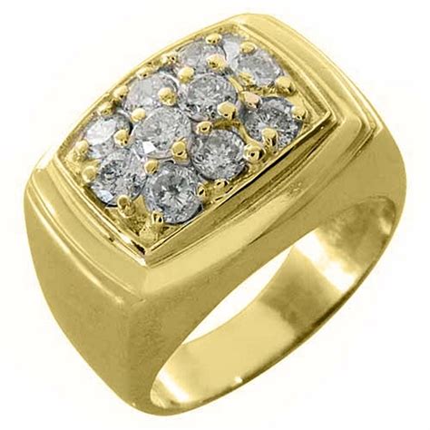 14k Yellow Gold Mens Brilliant Round Cut Diamond Cluster Ring 150