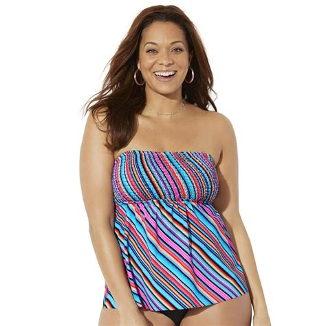 swimsuitsforall swimsuits for all women s plus size smocked bandeau tankini top 16 multi