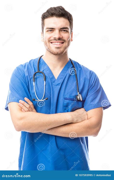 Happy Male Nurse With Arms Crossed Stock Image Image Of Young