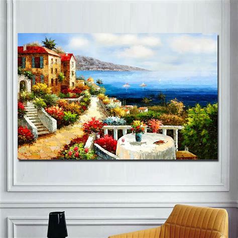Mediterranean Landscape Oil Painting Print On Canvas Abstract Seascape