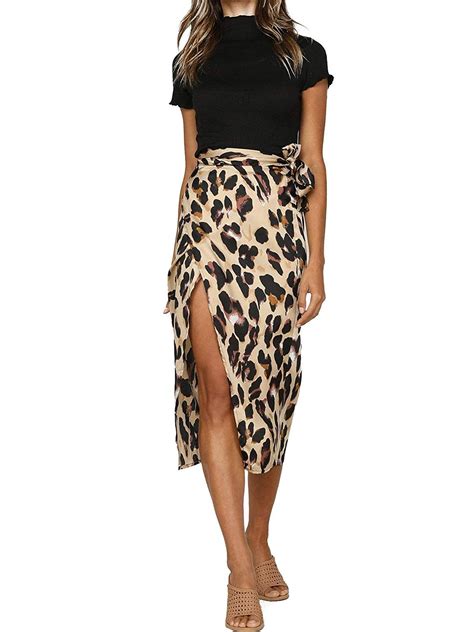 Huilan Womens Leopard Knotted High Waist Wrap Split Skirt At Amazon