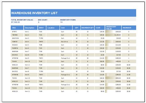 Warehouse Inventory List Template For Ms Excel Excel Templates