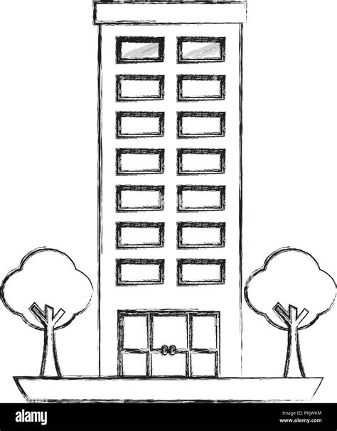 Edificio De Arquitectura Exterior Fachada árboles Ilustración Vectorial