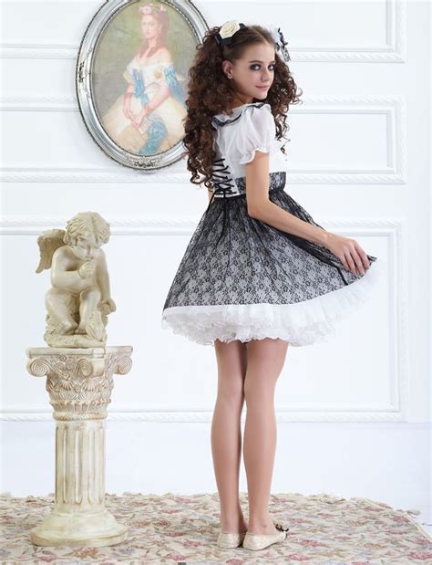 Cheap White And Black Chiffon Round Neck Gauze Fashion Lolita Dress