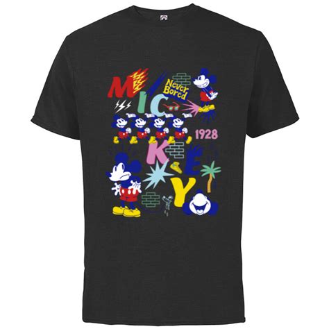 Disney Mickey Mouse Vintage Never Bored Short Sleeve Cotton T Shirt