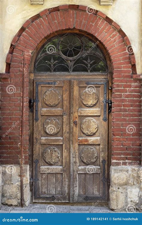 Vintage Wooden Door Of Brown Color Beautiful Front Door In An Old City