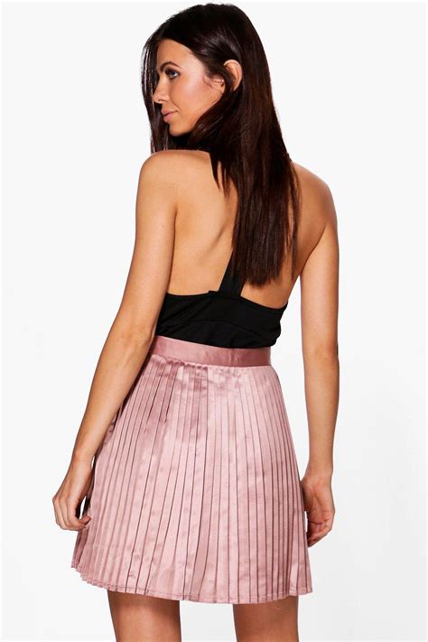 boohoo womens emilia matte satin pleated mini skirt ebay