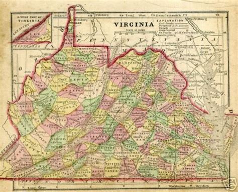 Rare 1857 Pre Civil War Hand Colored State Map Virginia 30695149