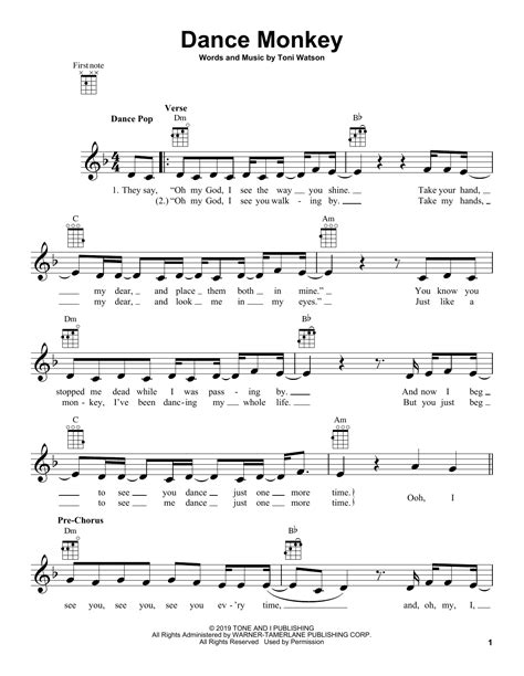 Interactive downloads are dynamic sheet music files that can be viewed and altered directly in my digital library from any device. Tablature guitare Dance Monkey de Tones And I - Ukulele