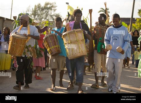 Drummers Lead Procession Garifuna Settlement Day Annual Festival Held